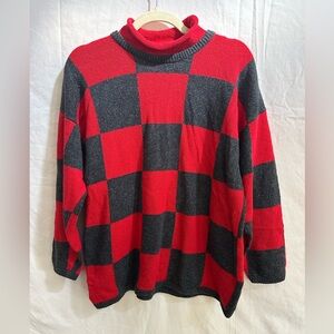 Liz Claiborne Silk Wool Red and Black Checkered Sweater size M